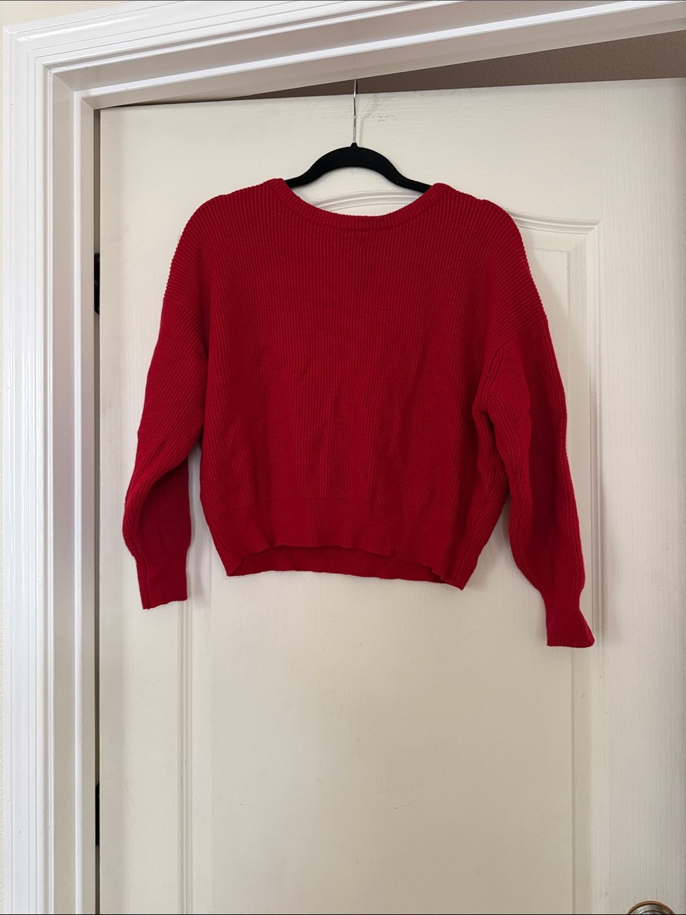 Zara Red Ribbed Crewneck Sweater